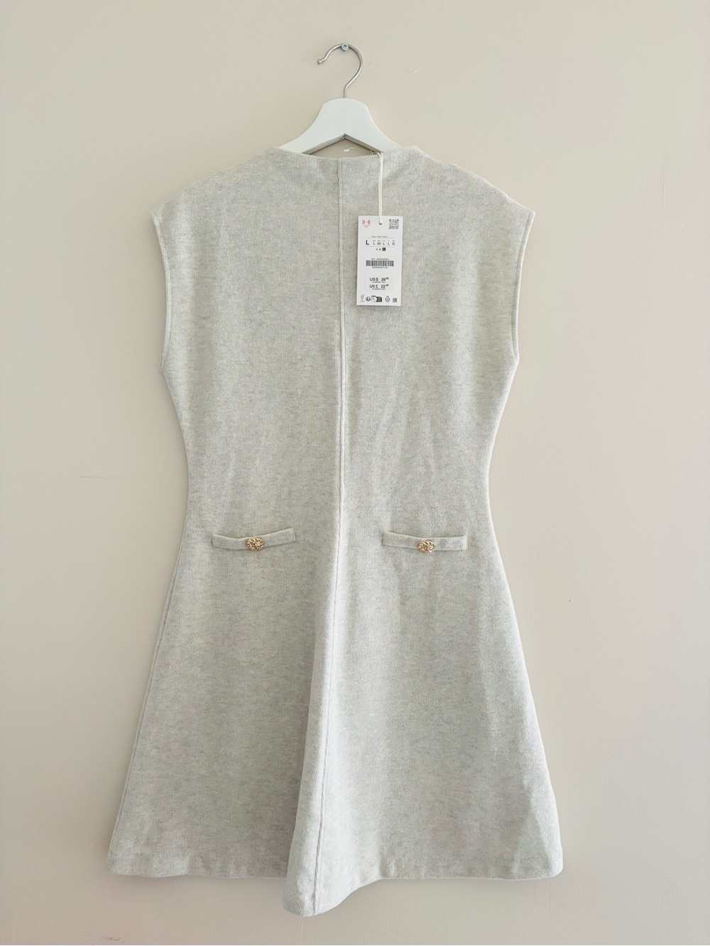 NWT Zara Sleeveless Dress Size Large Light Cream Soft Cotton-Blend A-Line Style